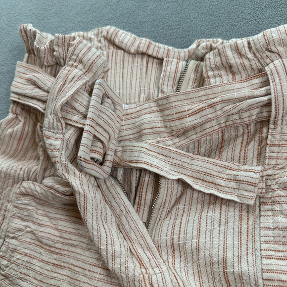 Line & Dot Paperbag Shorts Small High Tie Waist Striped Belted Linen Blend Comfy - Picture 4 of 7